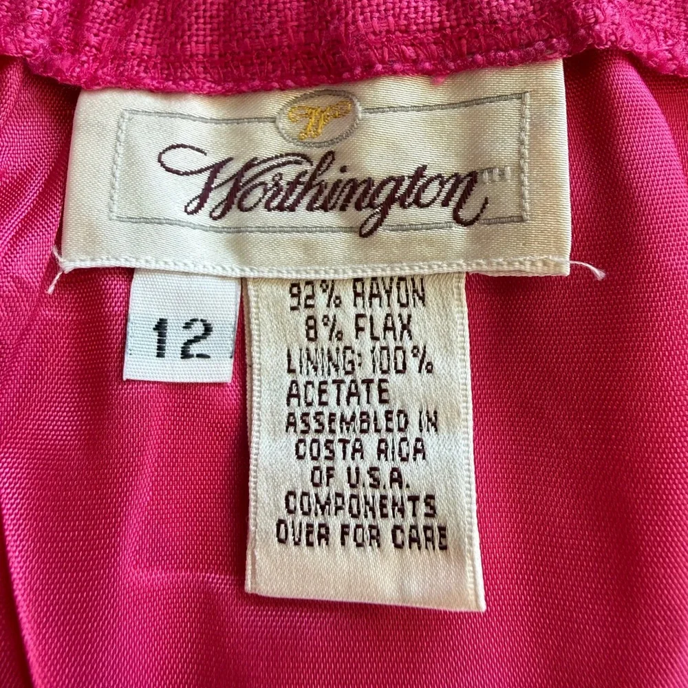 Vintage Worthington‎ Hot Pink Skirt Suit Set 10 12 Double Breasted Linen Blend
